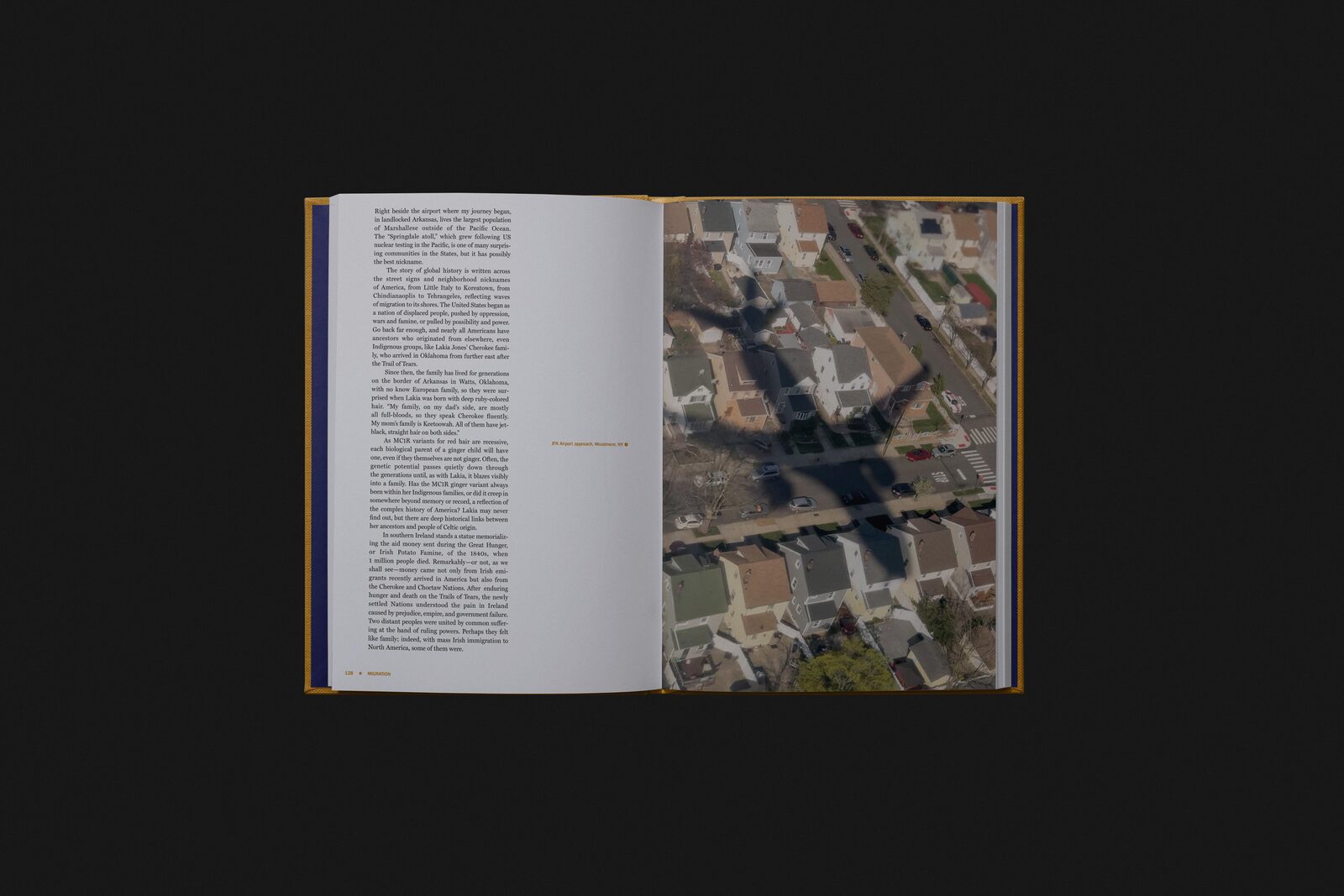Interior spread — text and aerial photography