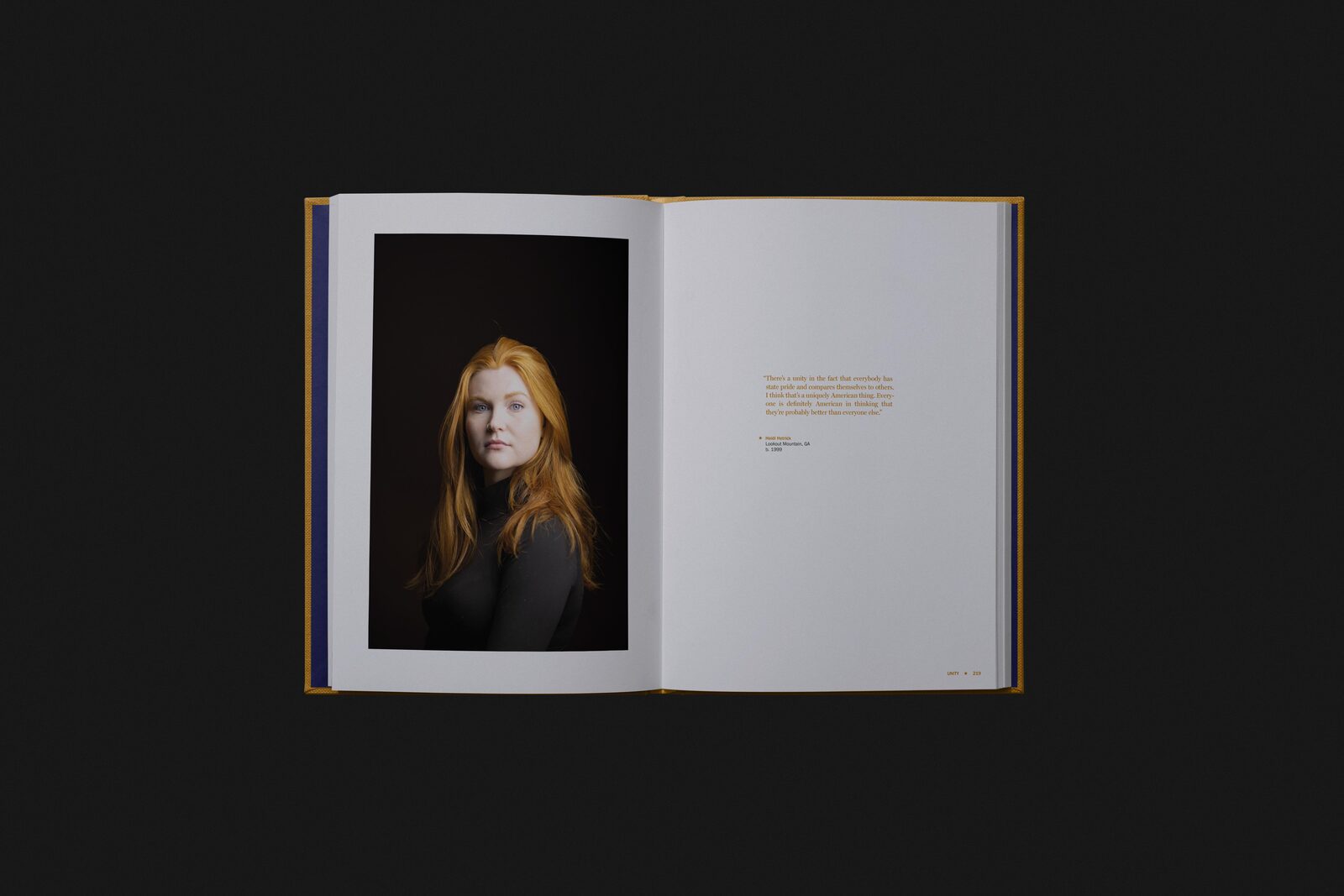 Interior spread — portrait with facing quote